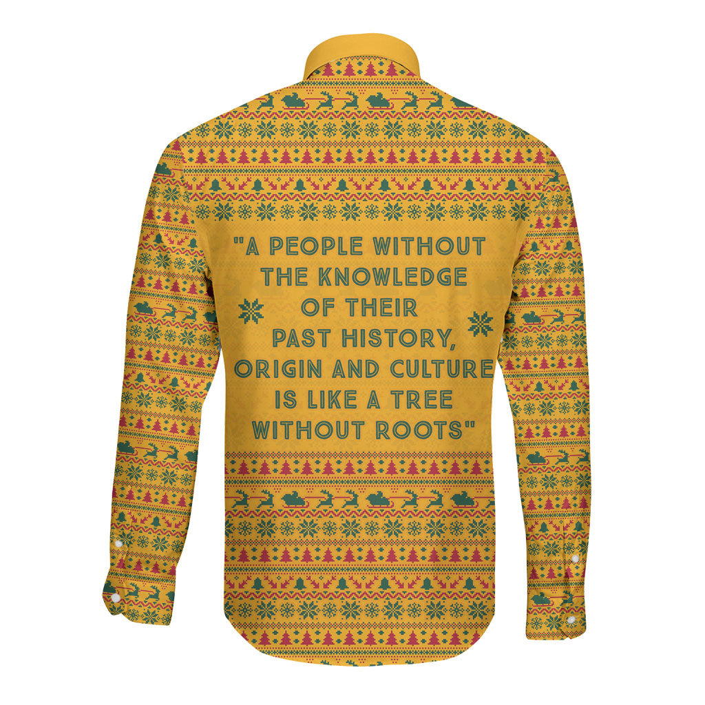 Marcus Garvey Christmas Long Sleeve Button Shirt Inspirational History Quote Ugly Knitted Pattern Festive