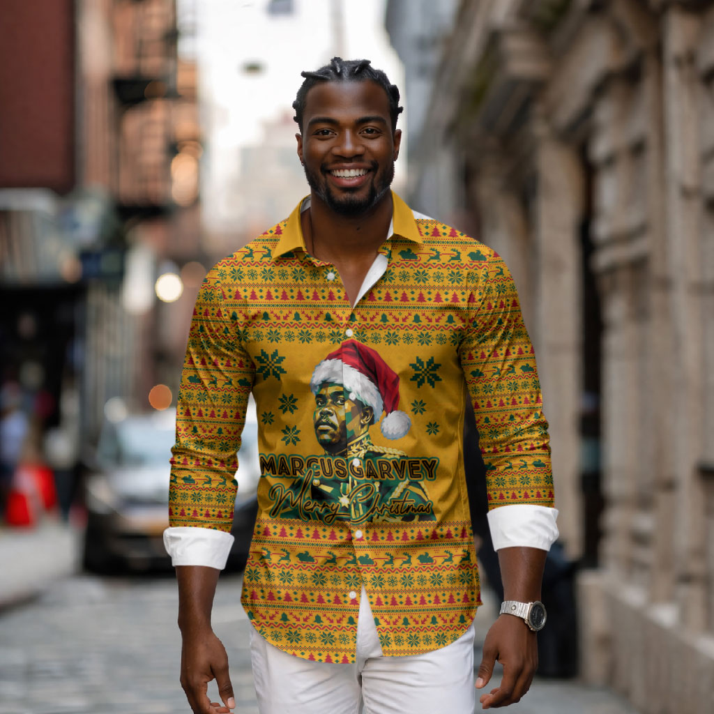 Marcus Garvey Christmas Long Sleeve Button Shirt Inspirational History Quote Ugly Knitted Pattern Festive