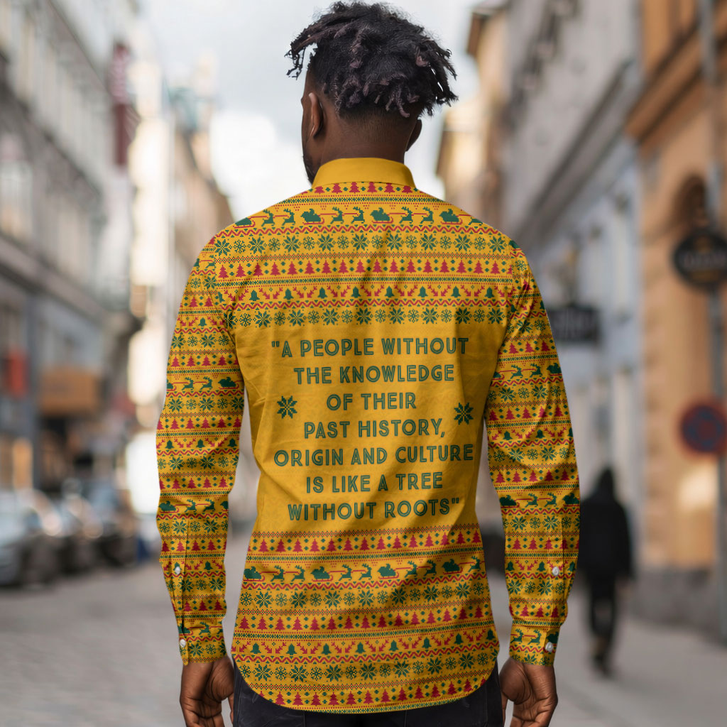 Marcus Garvey Christmas Long Sleeve Button Shirt Inspirational History Quote Ugly Knitted Pattern Festive