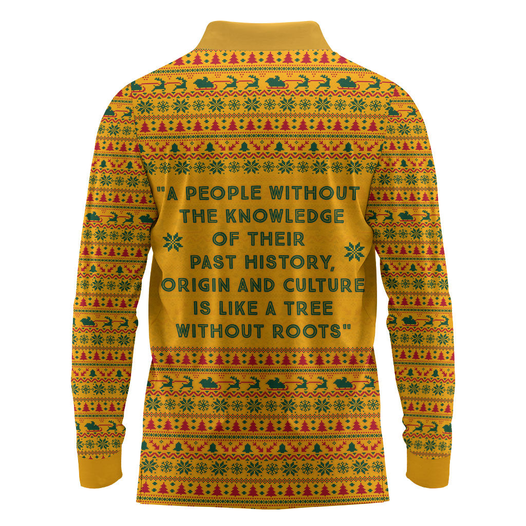 Marcus Garvey Christmas Long Sleeve Polo Shirt Inspirational History Quote Ugly Knitted Pattern Festive