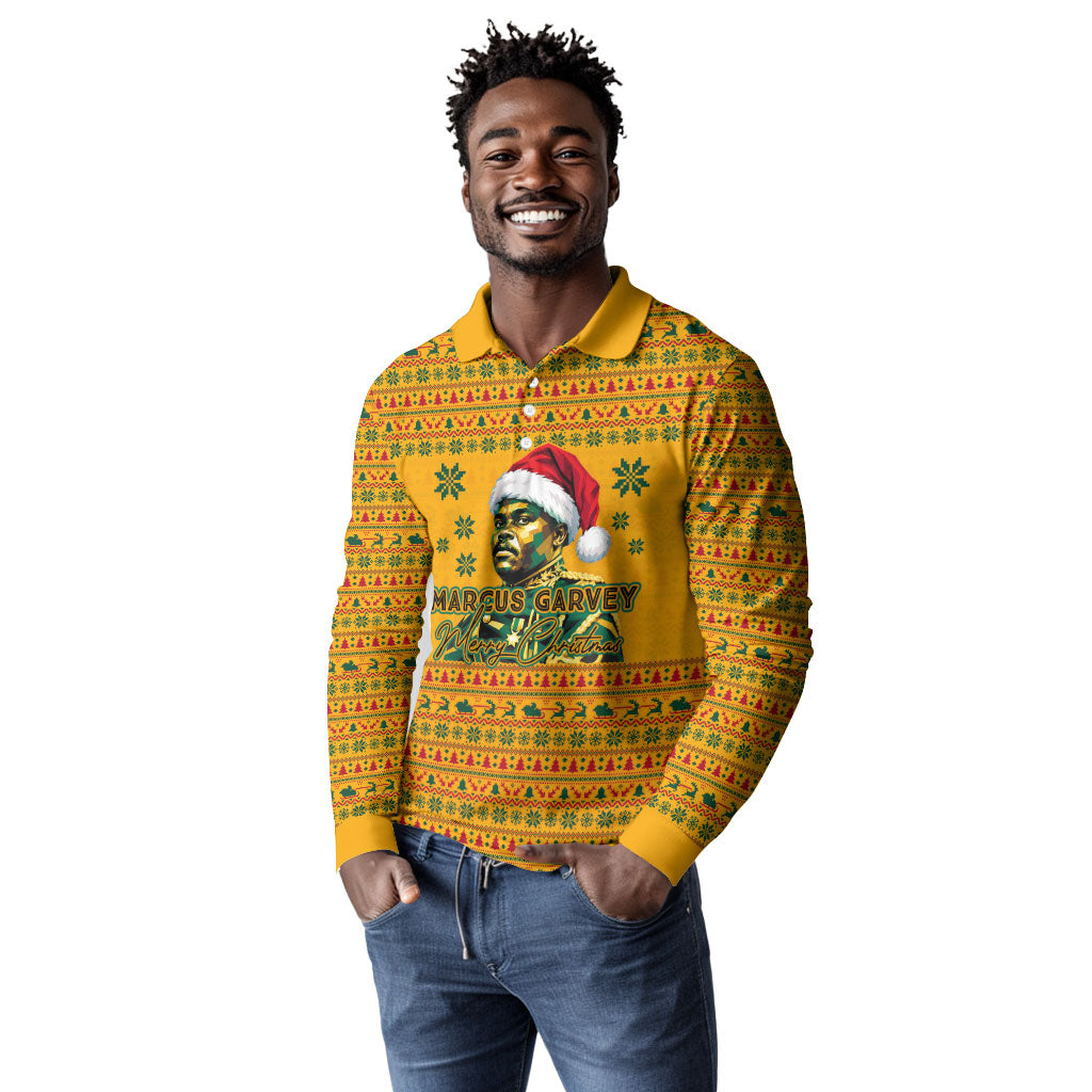 Marcus Garvey Christmas Long Sleeve Polo Shirt Inspirational History Quote Ugly Knitted Pattern Festive