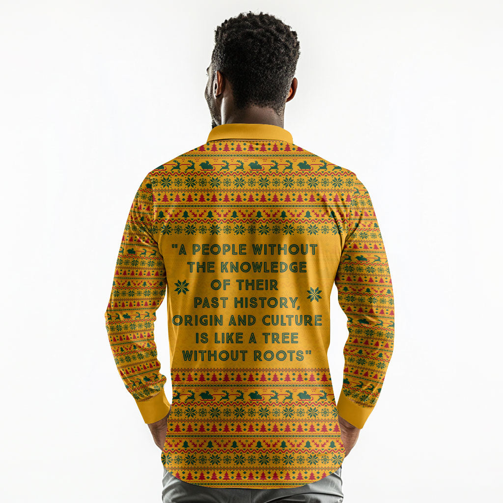 Marcus Garvey Christmas Long Sleeve Polo Shirt Inspirational History Quote Ugly Knitted Pattern Festive