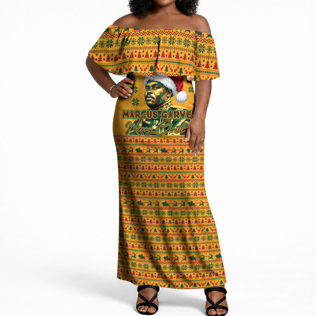 Marcus Garvey Christmas Off Shoulder Maxi Dress Inspirational History Quote Ugly Knitted Pattern Festive
