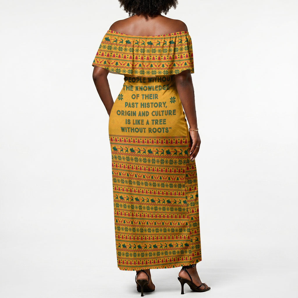 Marcus Garvey Christmas Off Shoulder Maxi Dress Inspirational History Quote Ugly Knitted Pattern Festive