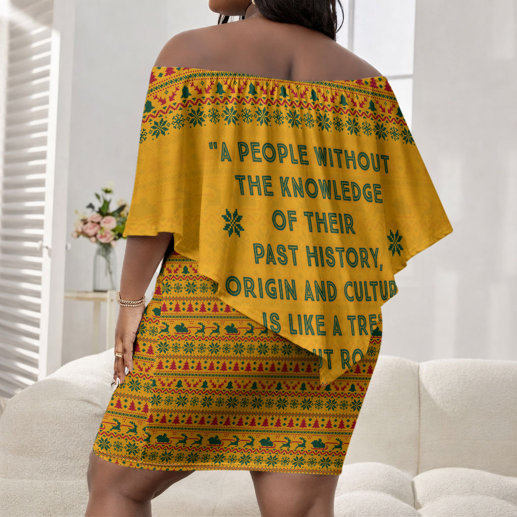 Marcus Garvey Christmas Off Shoulder Short Dress Inspirational History Quote Ugly Knitted Pattern Festive