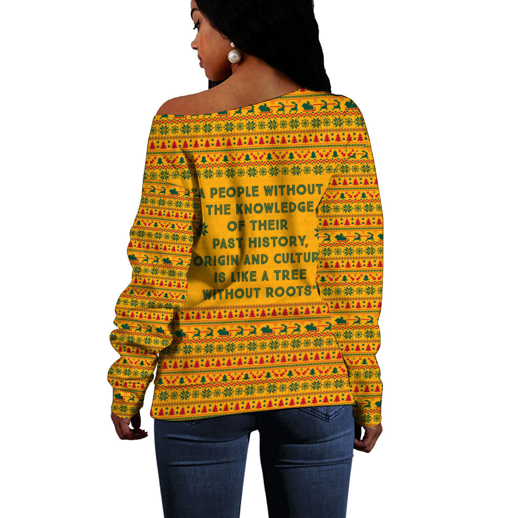 Marcus Garvey Christmas Off Shoulder Sweater Inspirational History Quote Ugly Knitted Pattern Festive