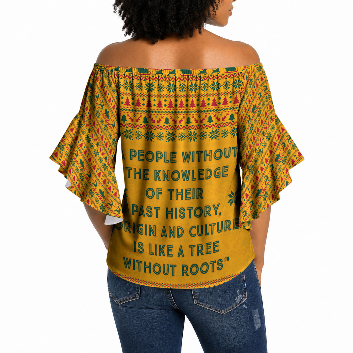 Marcus Garvey Christmas Off Shoulder Wrap Waist Top Inspirational History Quote Ugly Knitted Pattern Festive