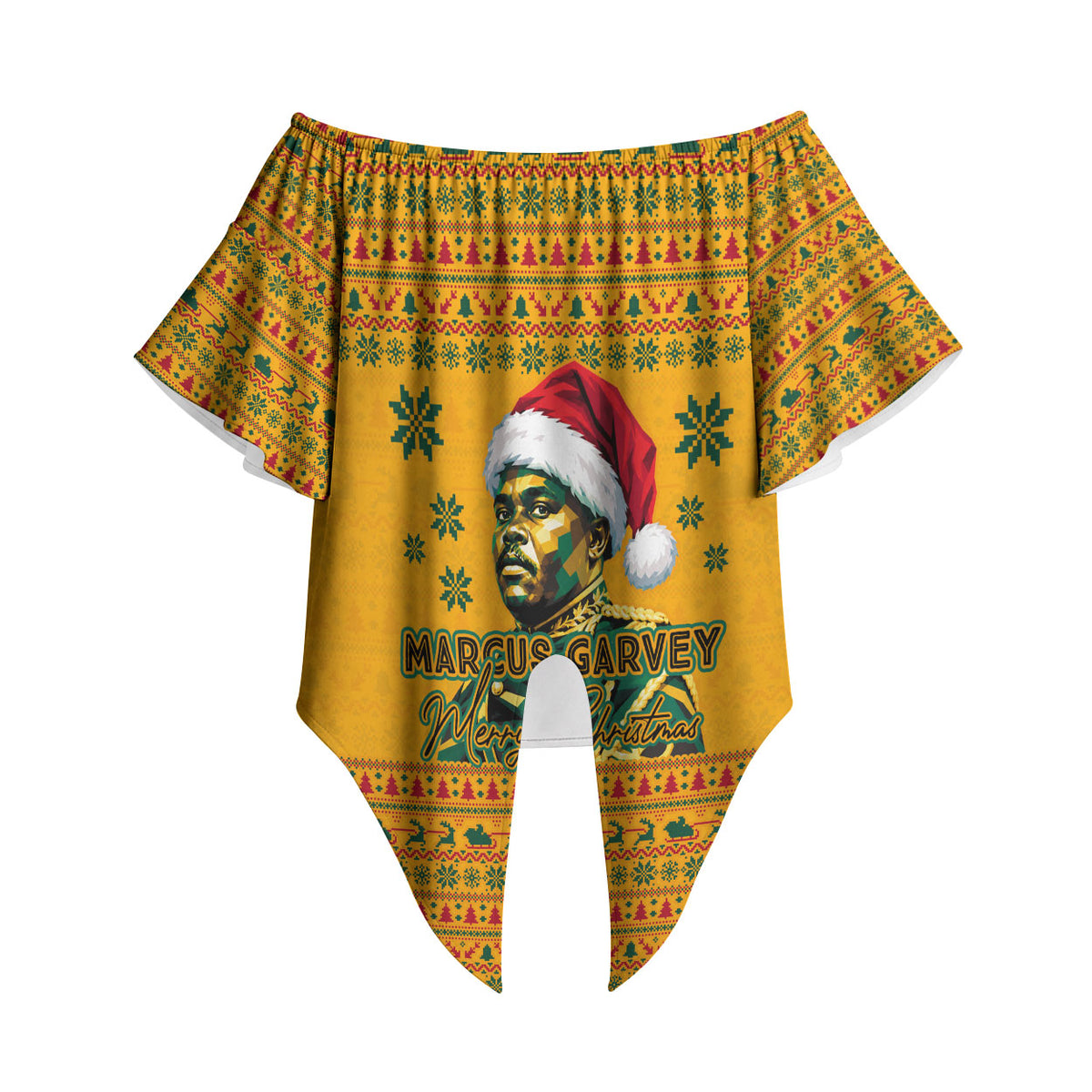 Marcus Garvey Christmas Off Shoulder Wrap Waist Top Inspirational History Quote Ugly Knitted Pattern Festive