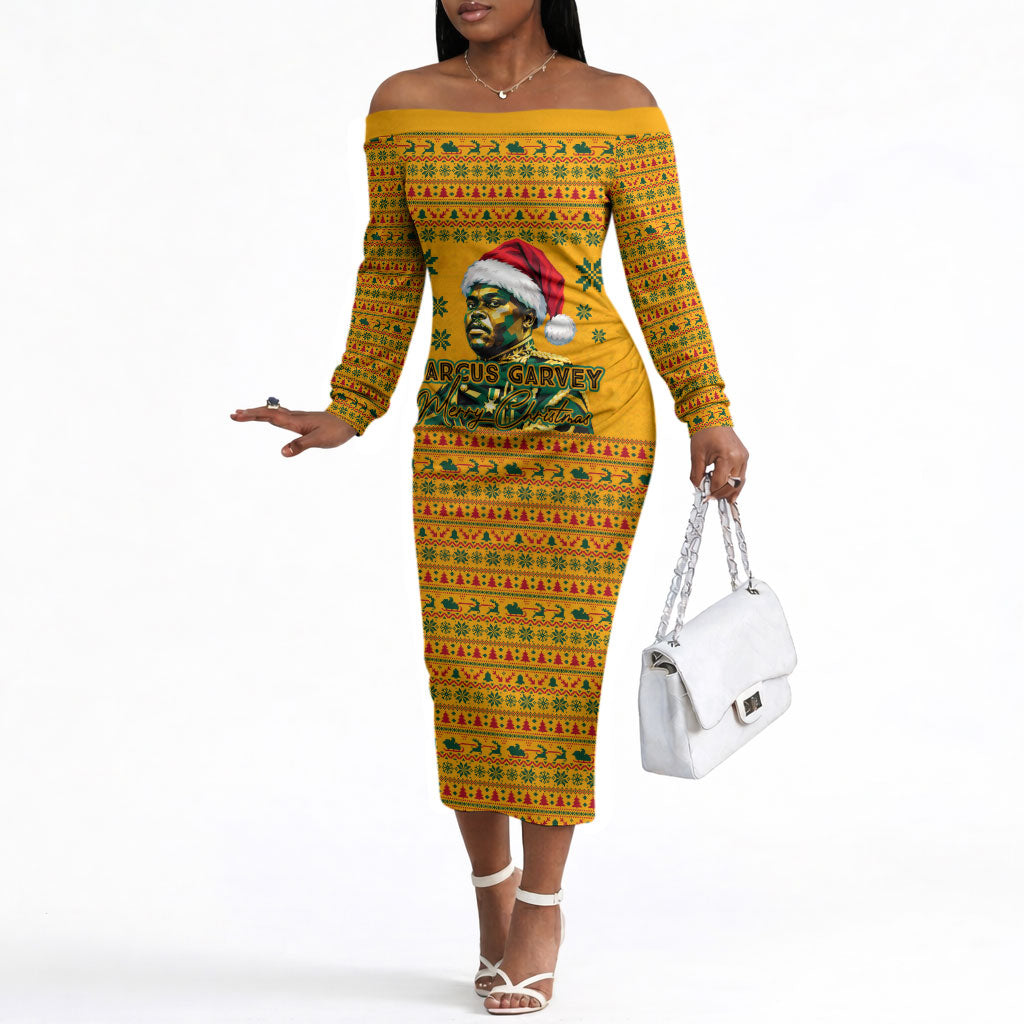 Marcus Garvey Christmas Off The Shoulder Long Sleeve Dress Inspirational History Quote Ugly Knitted Pattern Festive