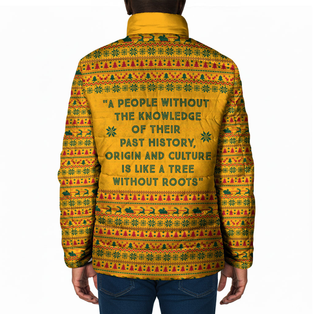 Marcus Garvey Christmas Padded Jacket Inspirational History Quote Ugly Knitted Pattern Festive