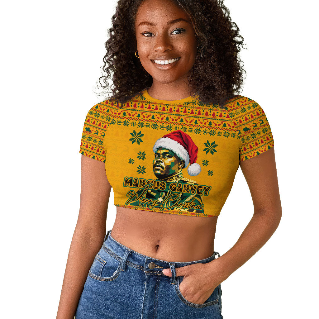 Marcus Garvey Christmas Raglan Cropped T shirt Inspirational History Quote Ugly Knitted Pattern Festive