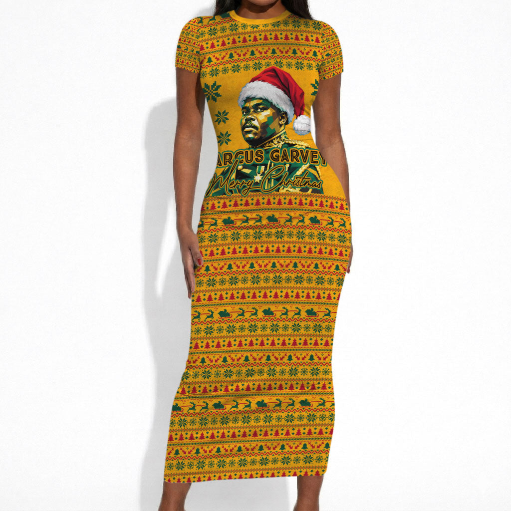 Marcus Garvey Christmas Short Sleeve Bodycon Dress Inspirational History Quote Ugly Knitted Pattern Festive