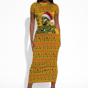 Marcus Garvey Christmas Short Sleeve Bodycon Dress Inspirational History Quote Ugly Knitted Pattern Festive
