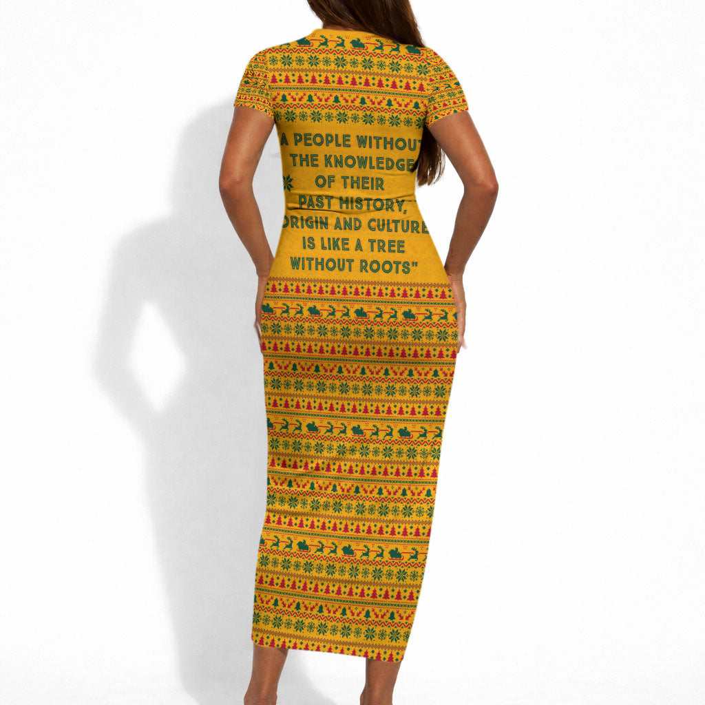 Marcus Garvey Christmas Short Sleeve Bodycon Dress Inspirational History Quote Ugly Knitted Pattern Festive