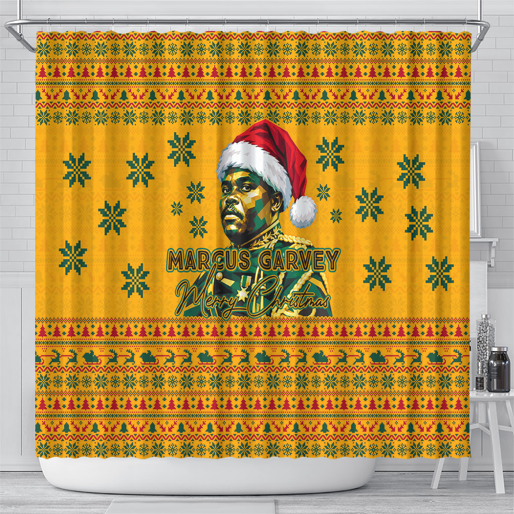 Marcus Garvey Christmas Shower Curtain Inspirational History Quote Ugly Knitted Pattern Festive
