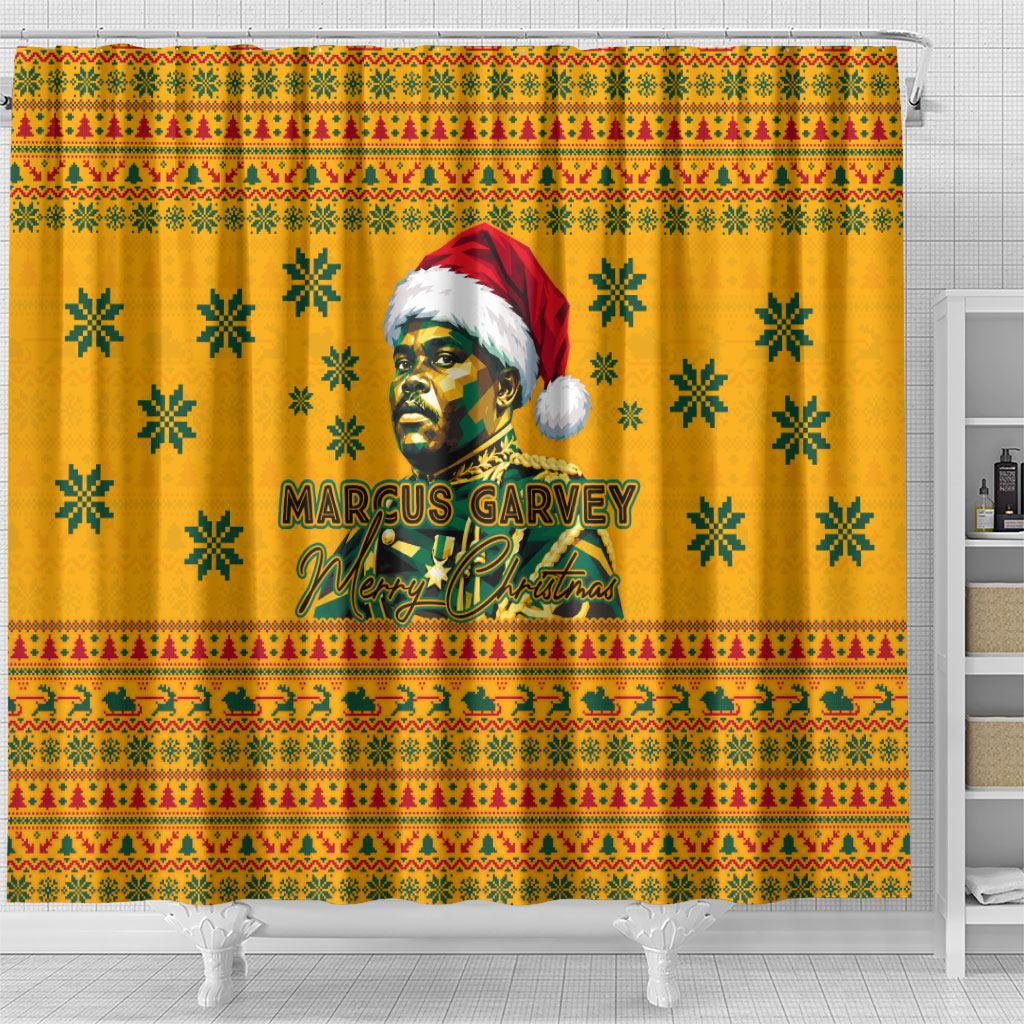 Marcus Garvey Christmas Shower Curtain Inspirational History Quote Ugly Knitted Pattern Festive
