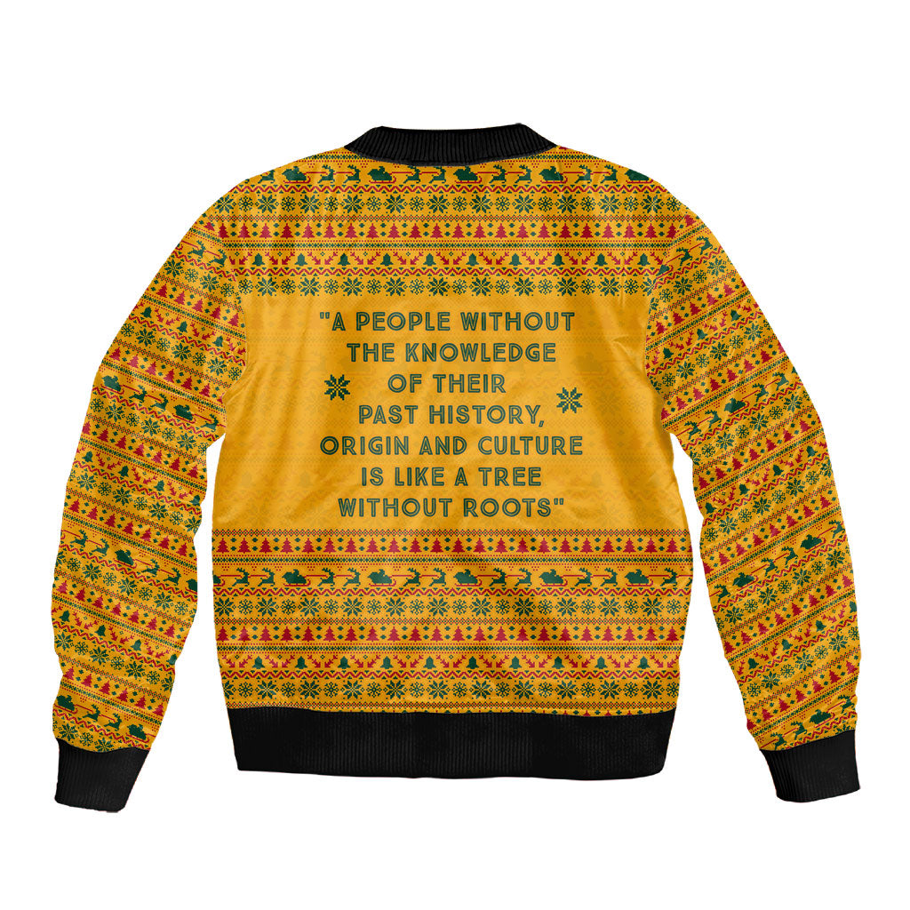 Marcus Garvey Christmas Sleeve Zip Bomber Jacket Inspirational History Quote Ugly Knitted Pattern Festive