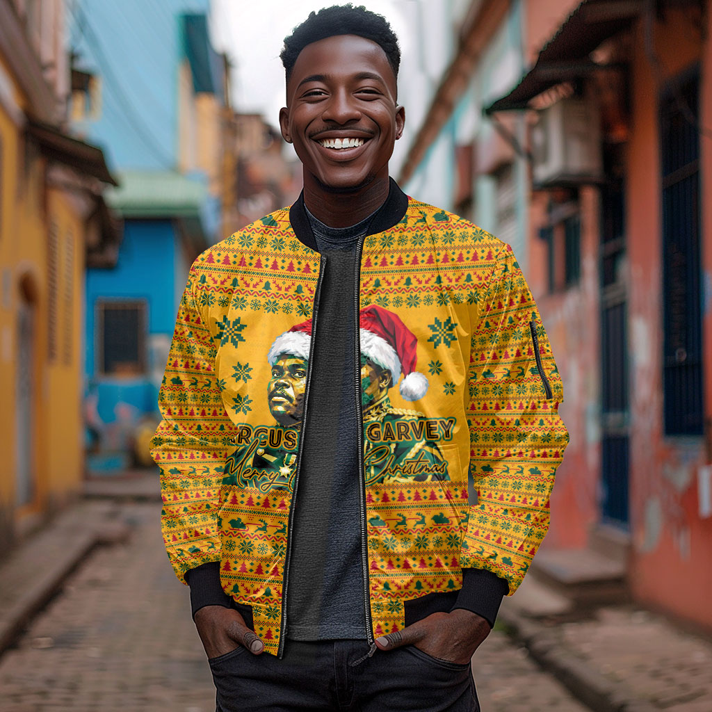 Marcus Garvey Christmas Sleeve Zip Bomber Jacket Inspirational History Quote Ugly Knitted Pattern Festive