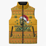 Marcus Garvey Christmas Sleeveless Puffer Jacket Inspirational History Quote Ugly Knitted Pattern Festive