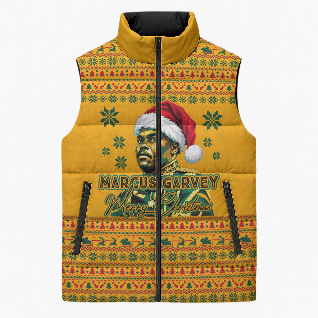 Marcus Garvey Christmas Sleeveless Puffer Jacket Inspirational History Quote Ugly Knitted Pattern Festive