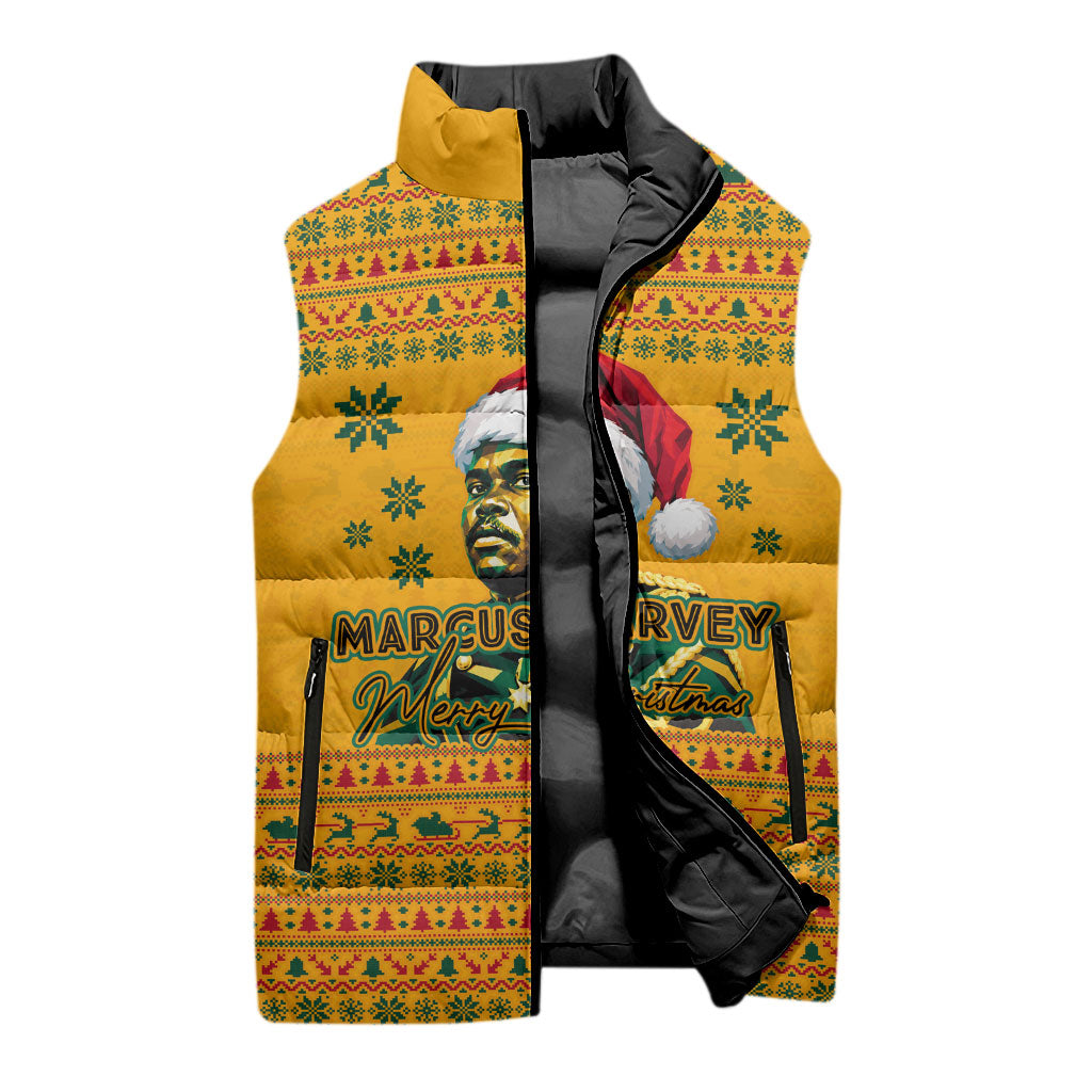 Marcus Garvey Christmas Sleeveless Puffer Jacket Inspirational History Quote Ugly Knitted Pattern Festive
