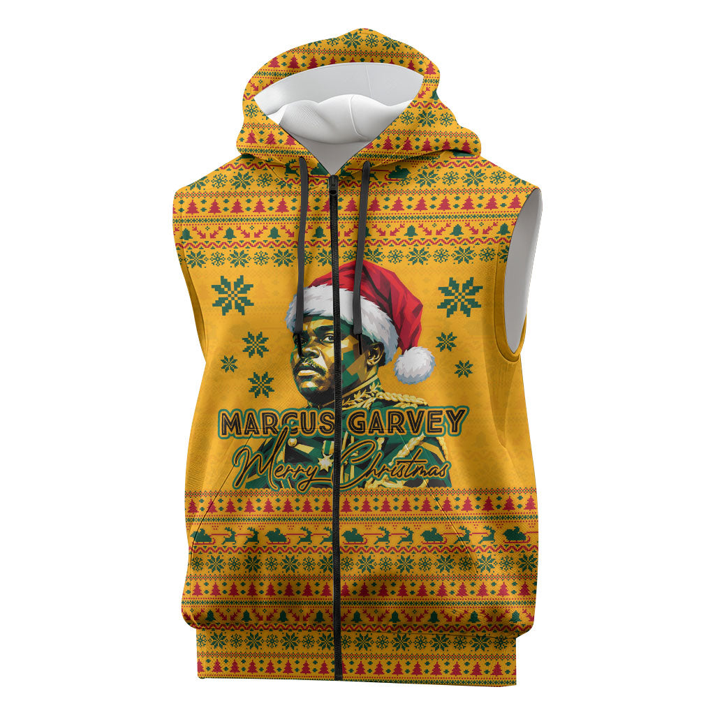 Marcus Garvey Christmas Sleeveless Zip Hoodie Inspirational History Quote Ugly Knitted Pattern Festive