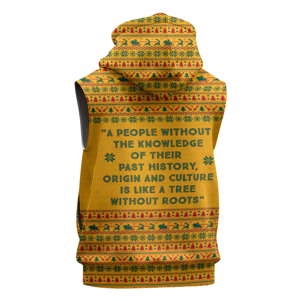 Marcus Garvey Christmas Sleeveless Zip Hoodie Inspirational History Quote Ugly Knitted Pattern Festive