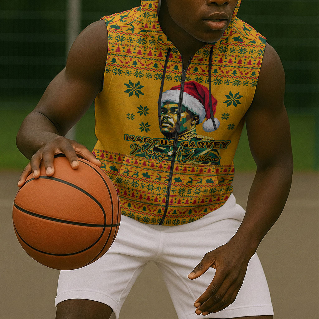 Marcus Garvey Christmas Sleeveless Zip Hoodie Inspirational History Quote Ugly Knitted Pattern Festive