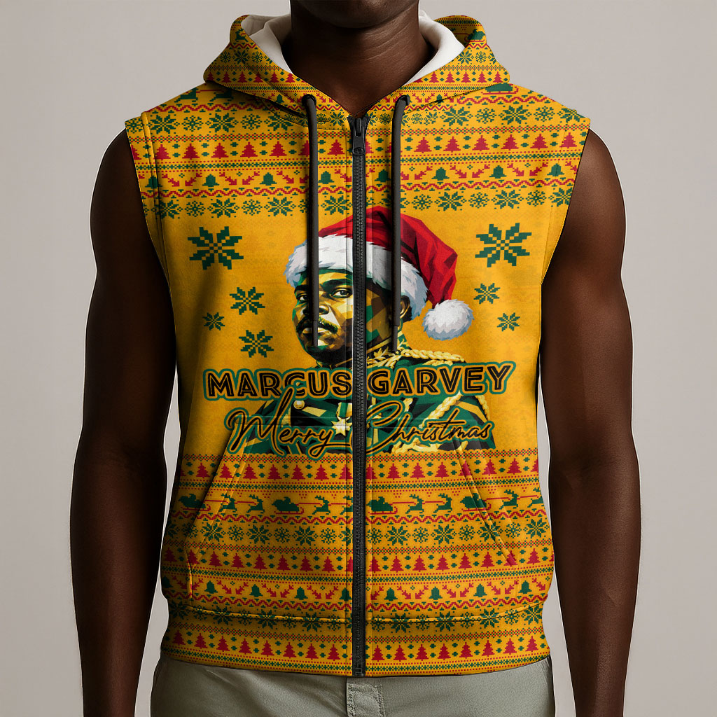 Marcus Garvey Christmas Sleeveless Zip Hoodie Inspirational History Quote Ugly Knitted Pattern Festive