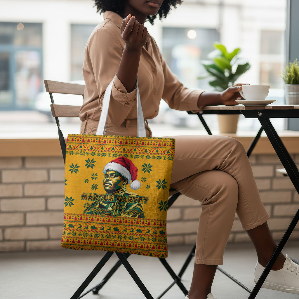 Marcus Garvey Christmas Tote Bag Inspirational History Quote Ugly Knitted Pattern Festive