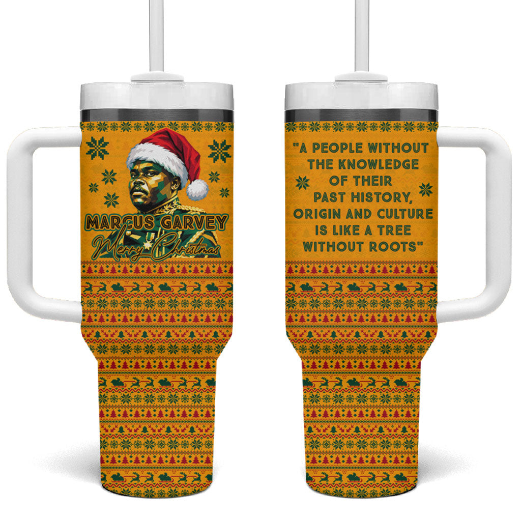 Marcus Garvey Christmas Tumbler With Handle Inspirational History Quote Ugly Knitted Pattern Festive