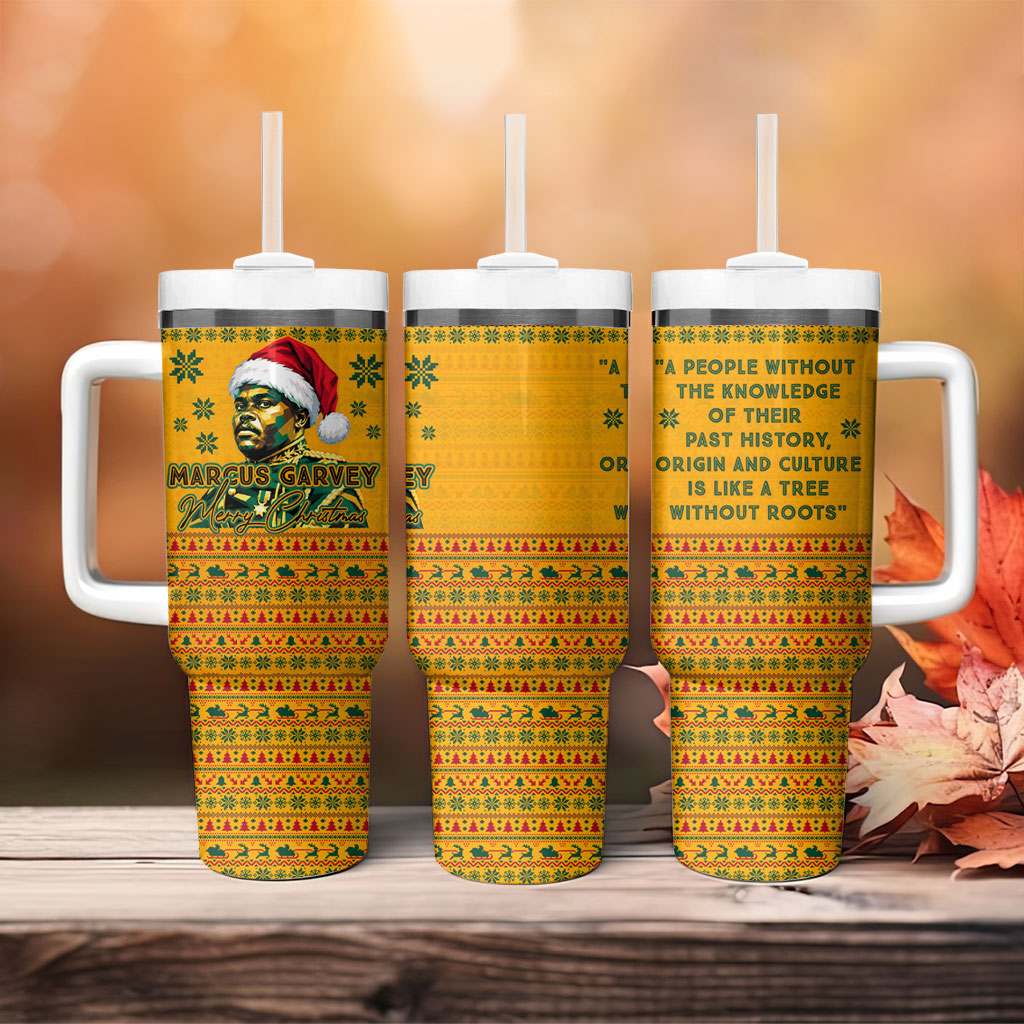 Marcus Garvey Christmas Tumbler With Handle Inspirational History Quote Ugly Knitted Pattern Festive