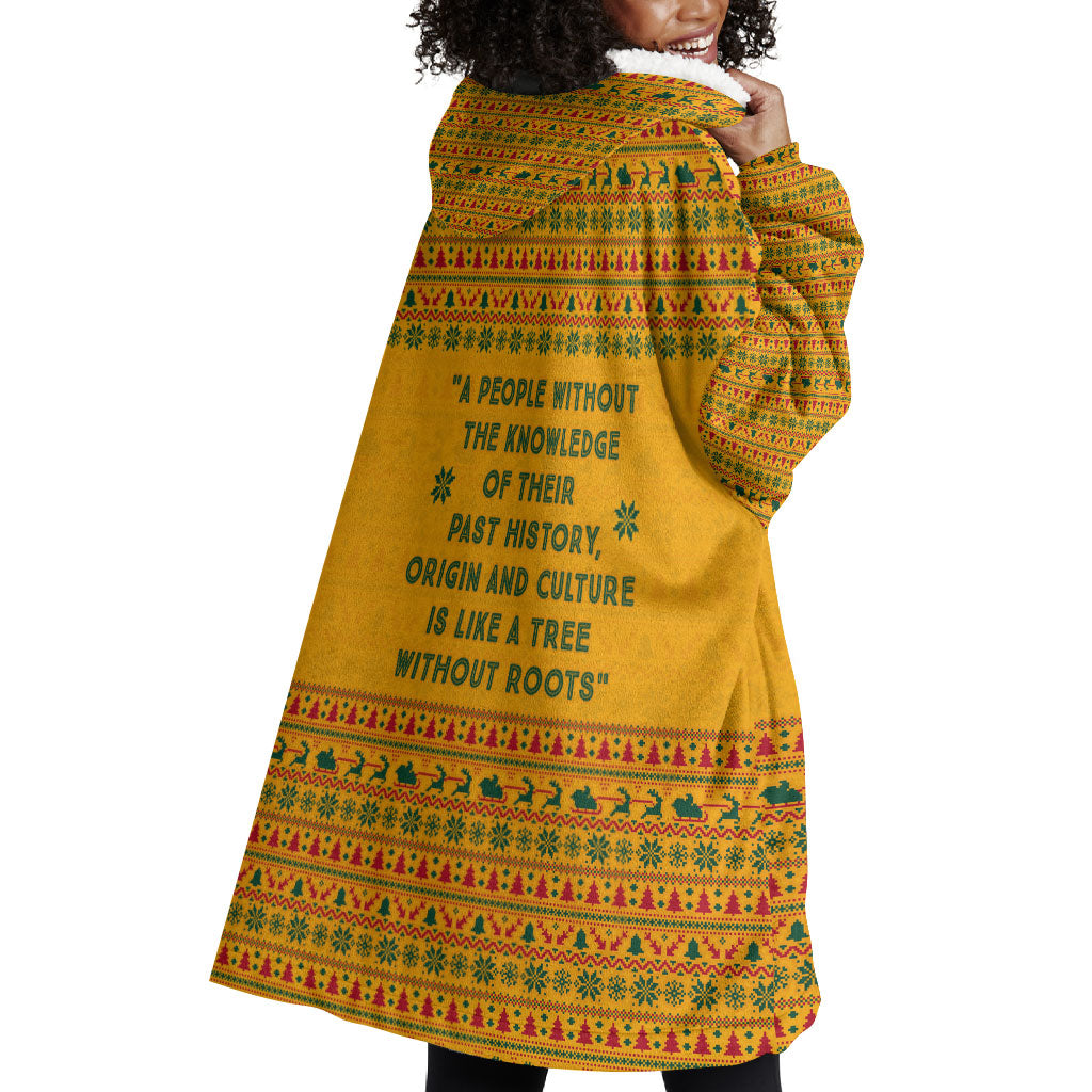Marcus Garvey Christmas Wearable Blanket Hoodie Inspirational History Quote Ugly Knitted Pattern Festive