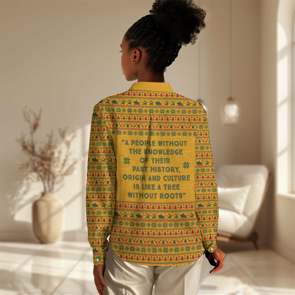 Marcus Garvey Christmas Women Casual Shirt Inspirational History Quote Ugly Knitted Pattern Festive