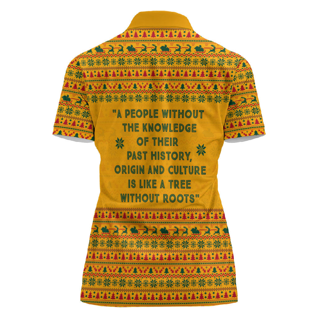 Marcus Garvey Christmas Women Polo Shirt Inspirational History Quote Ugly Knitted Pattern Festive