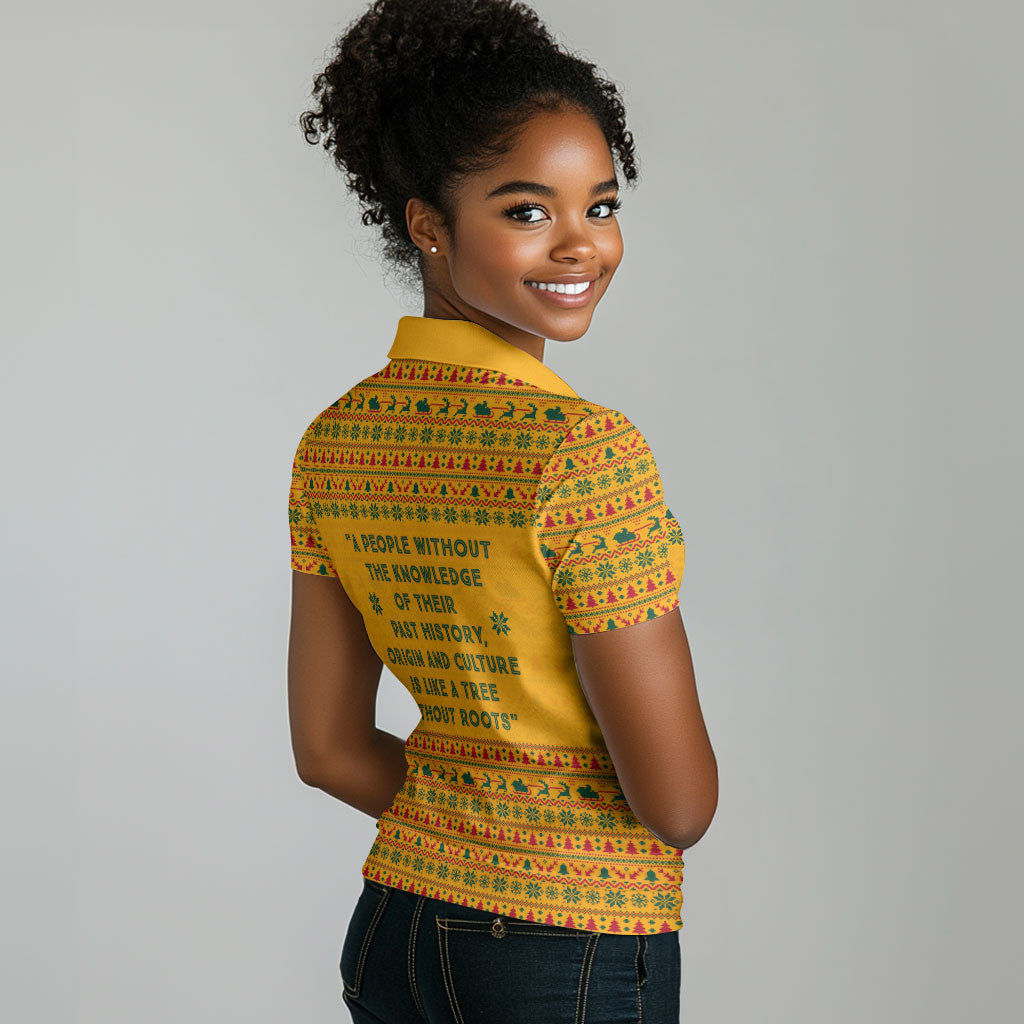 Marcus Garvey Christmas Women Polo Shirt Inspirational History Quote Ugly Knitted Pattern Festive
