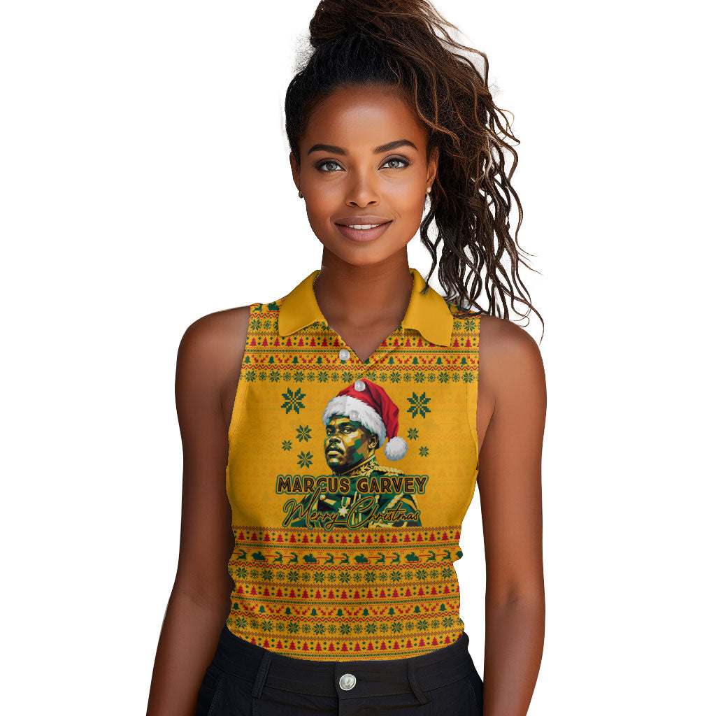 Marcus Garvey Christmas Women Sleeveless Polo Shirt Inspirational History Quote Ugly Knitted Pattern Festive