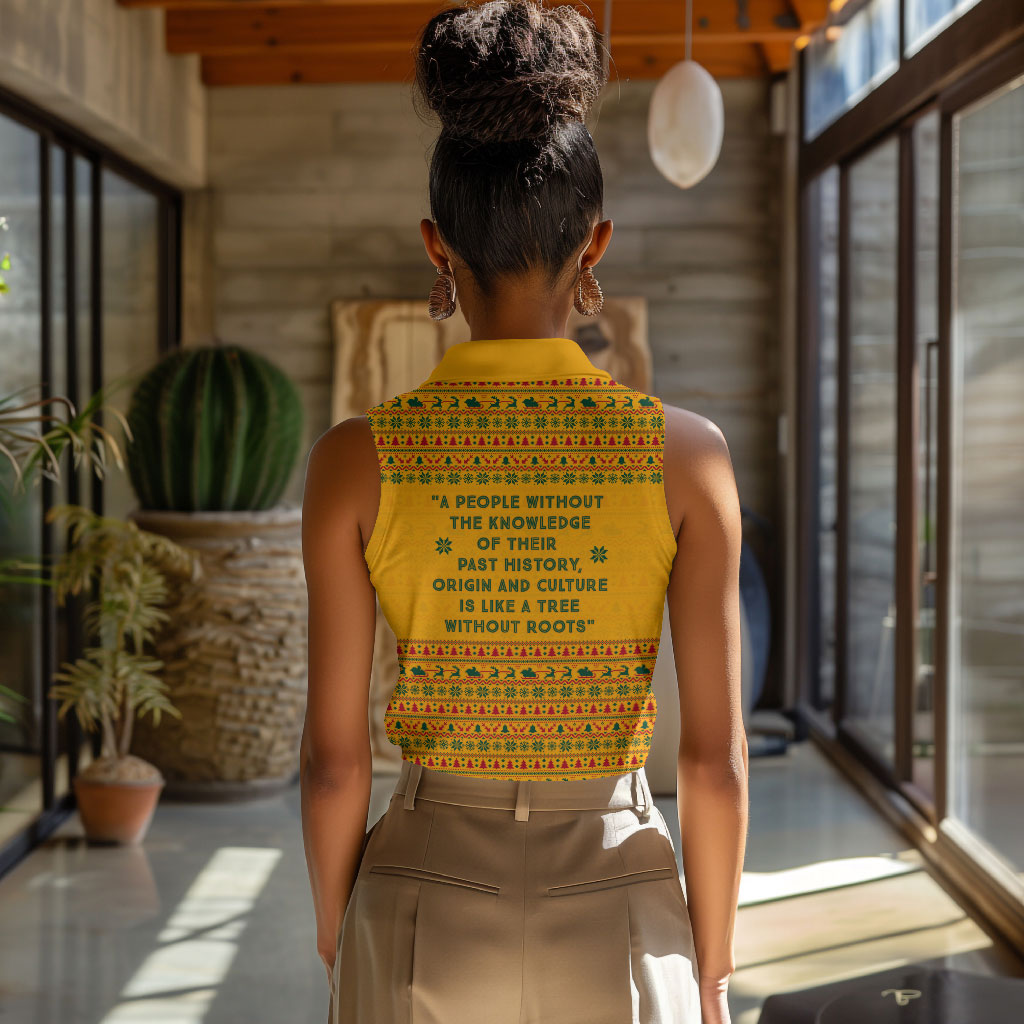 Marcus Garvey Christmas Women Sleeveless Polo Shirt Inspirational History Quote Ugly Knitted Pattern Festive