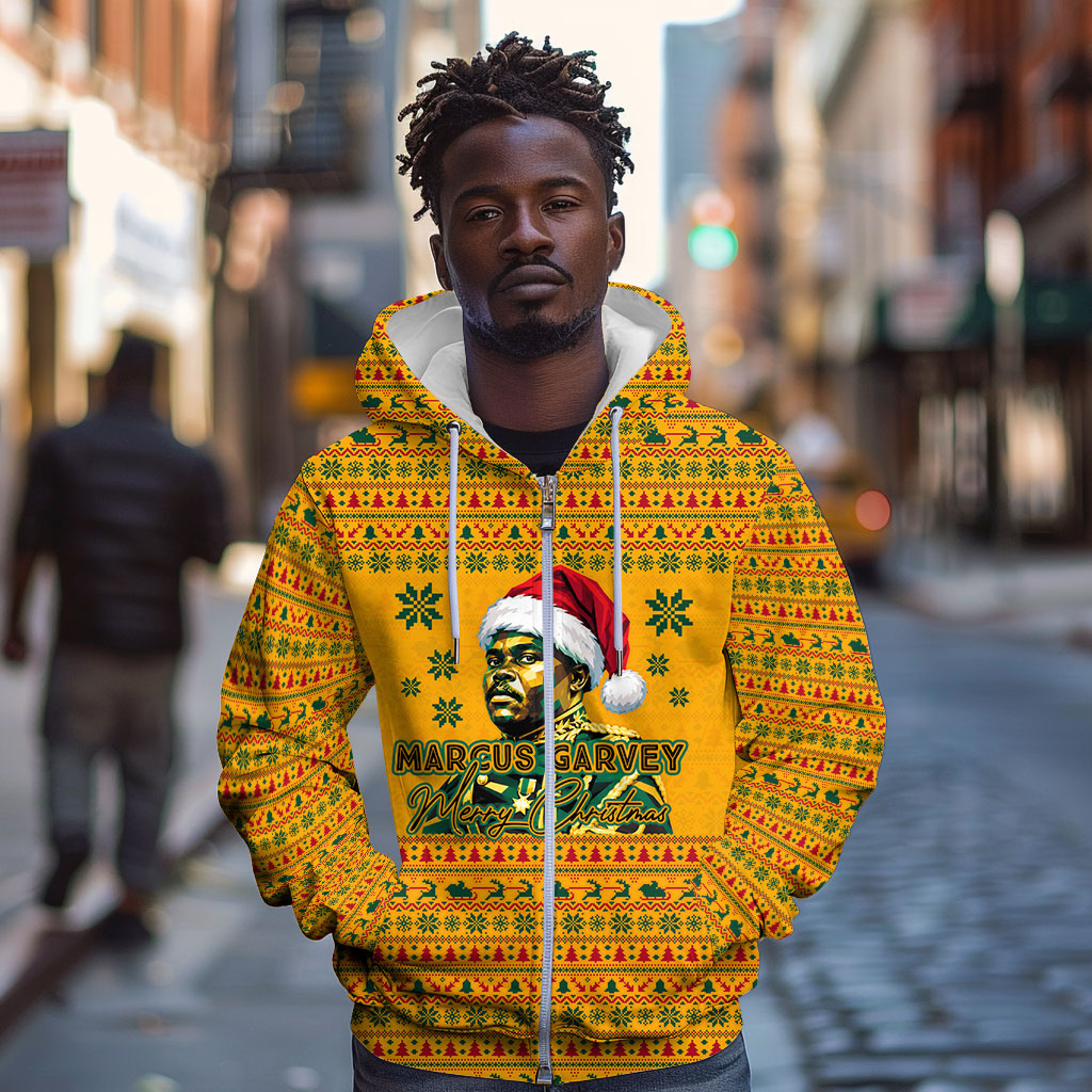 Marcus Garvey Christmas Zip Hoodie Inspirational History Quote Ugly Knitted Pattern Festive