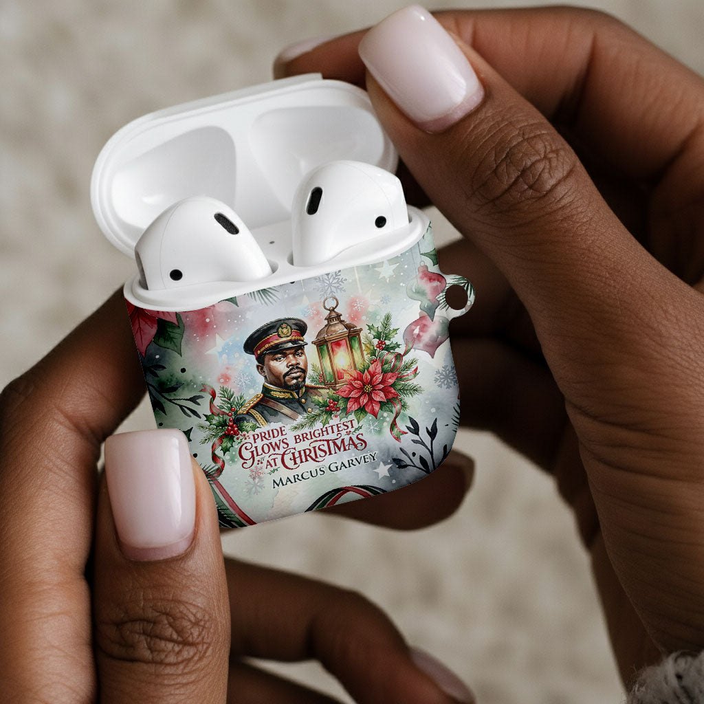 Marcus Garvey Christmas AirPods Case Pride Glows Brightest Quote Watercolor Botanical Poinsettia