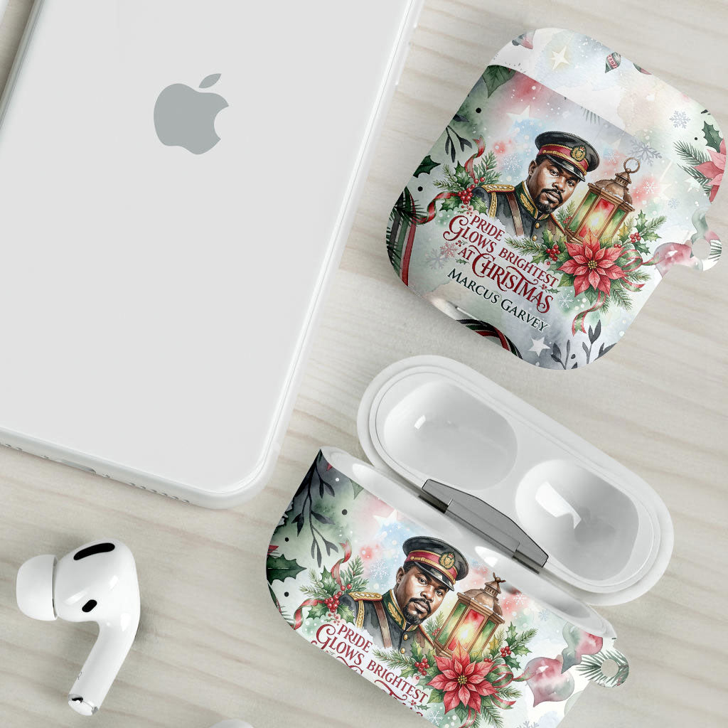 Marcus Garvey Christmas AirPods Case Pride Glows Brightest Quote Watercolor Botanical Poinsettia