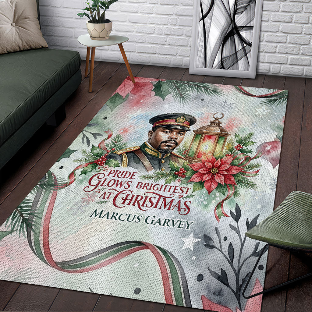 Marcus Garvey Christmas Area Rug Pride Glows Brightest Quote Watercolor Botanical Poinsettia