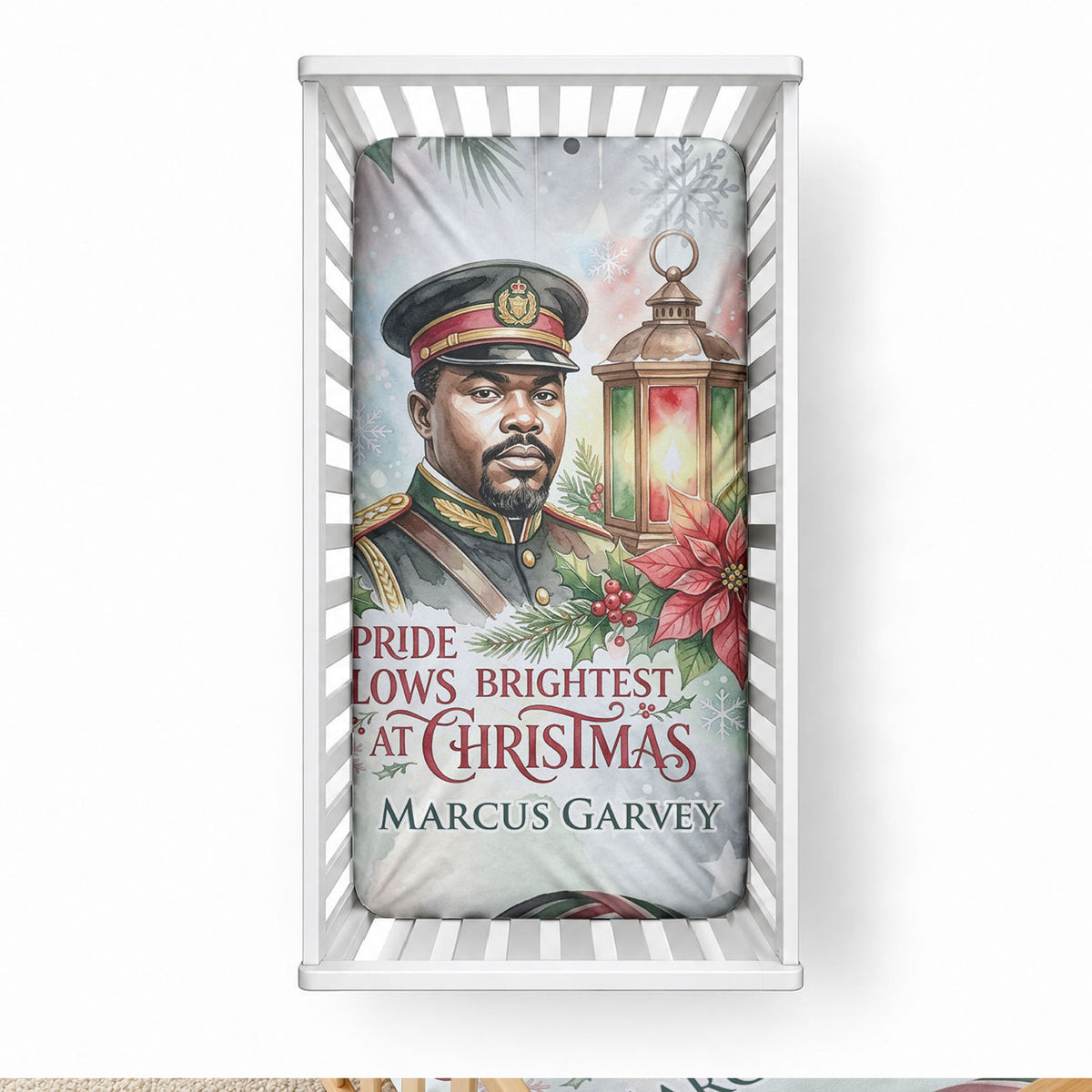 Marcus Garvey Christmas Baby Bed Cover Pride Glows Brightest Quote Watercolor Botanical Poinsettia