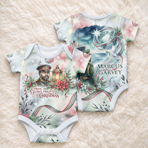 Marcus Garvey Christmas Baby Onesie Pride Glows Brightest Quote Watercolor Botanical Poinsettia