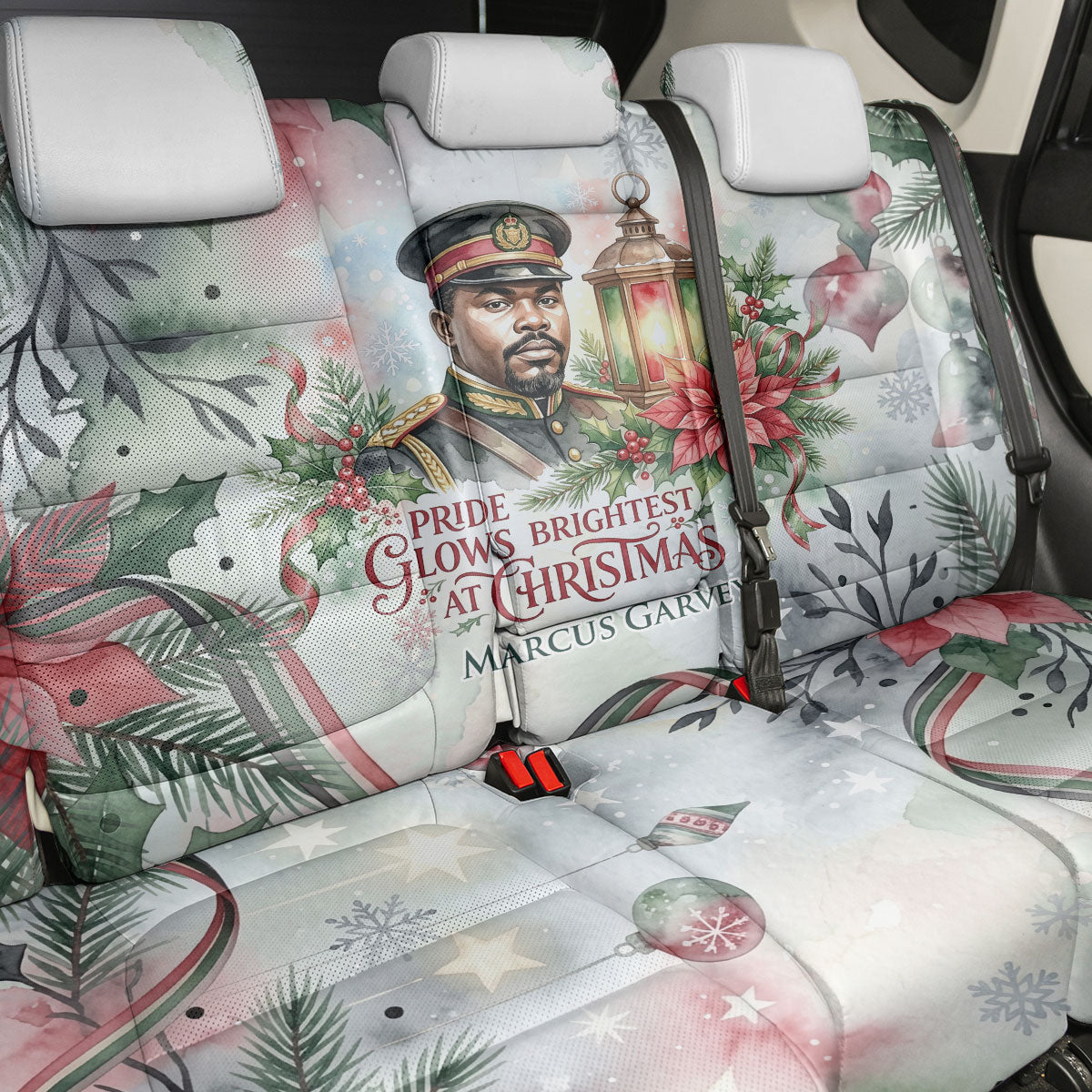 Marcus Garvey Christmas Back Car Seat Cover Pride Glows Brightest Quote Watercolor Botanical Poinsettia