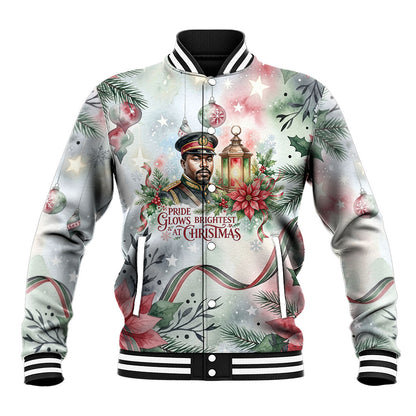 Marcus Garvey Christmas Baseball Jacket Pride Glows Brightest Quote Watercolor Botanical Poinsettia