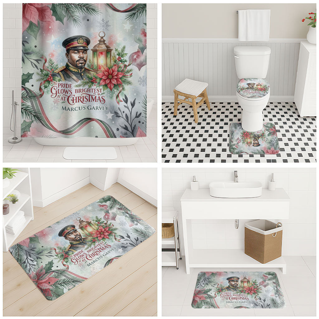 Marcus Garvey Christmas Bathroom Set Pride Glows Brightest Quote Watercolor Botanical Poinsettia