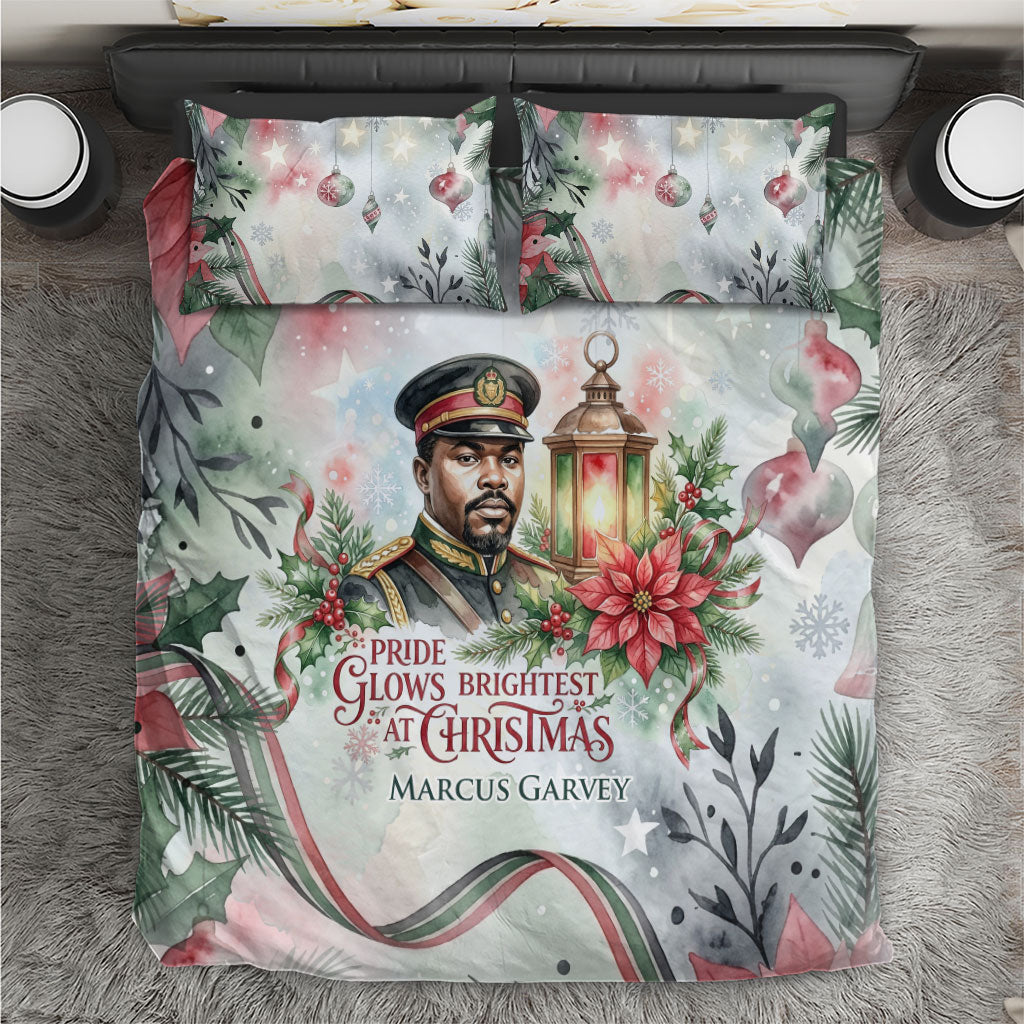 Marcus Garvey Christmas Bedding Set Pride Glows Brightest Quote Watercolor Botanical Poinsettia