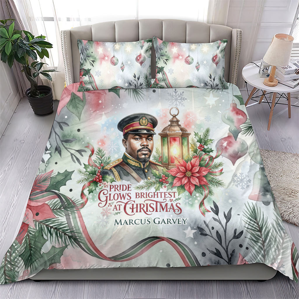 Marcus Garvey Christmas Bedding Set Pride Glows Brightest Quote Watercolor Botanical Poinsettia