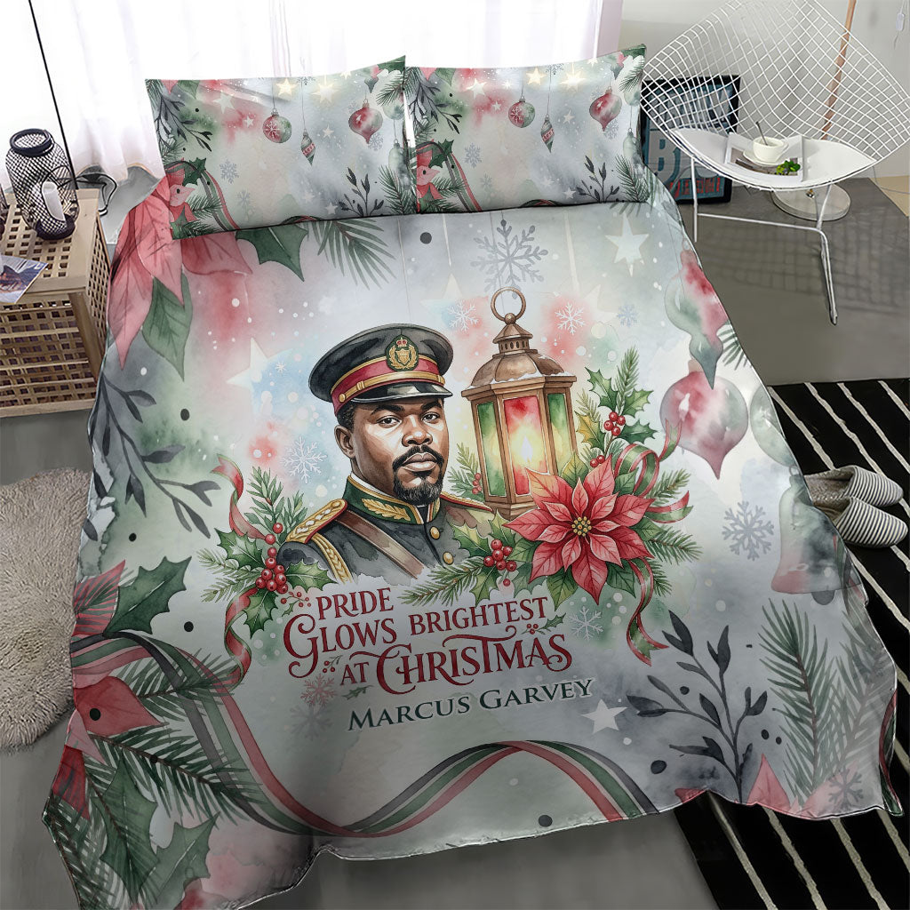 Marcus Garvey Christmas Bedding Set Pride Glows Brightest Quote Watercolor Botanical Poinsettia
